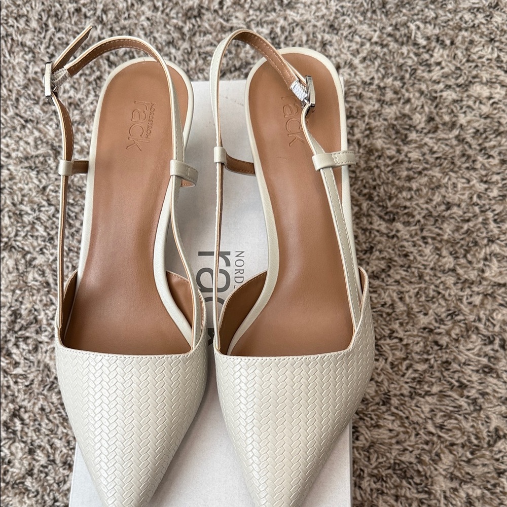 Nordstrom Cream Woven Pointed Slingback Mules